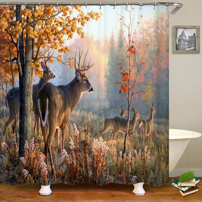 Tende da doccia in tessuto stampato con animali 3D. Tenda da bagno impermeabile con decorazioni con ganci.