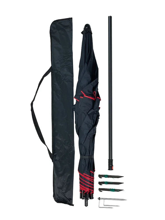 Ombrellone rotondo da 180 a 260 cm. con snodo a molla. Resistente ai raggi UV, impermeabile, regolabile a 360°.