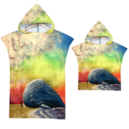 Asciugamano poncho per adulti e bambini con cappuccio.  Per sauna, spa, spiaggia, piscina.