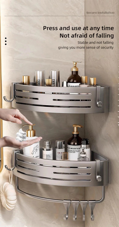Scaffale organizzatore da bagno, per doccia in lega di alluminio con ganci. Porta shampoo, bagno/doccia schiuma, multi-oggetti, senza bisogno di fare fori.