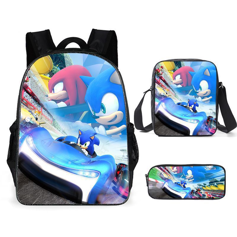 Zaino-borsa-astuccio immagini 3D  cartone animato “Sonic”, in nylon poliestere.  Spazioso e alla Moda, Perfetto per Scuola, Viaggi e Tempo Libero.