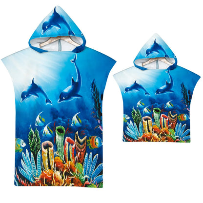 Asciugamano poncho per adulti e bambini con cappuccio.  Per sauna, spa, spiaggia, piscina.