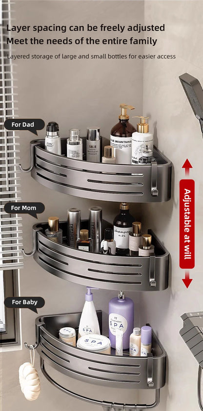 Scaffale organizzatore da bagno, per doccia in lega di alluminio con ganci. Porta shampoo, bagno/doccia schiuma, multi-oggetti, senza bisogno di fare fori.
