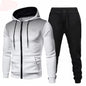Tuta sportiva, completo due pezzi 4 stagioni: pantaloni neri e maglia 5 colori con cappuccio.