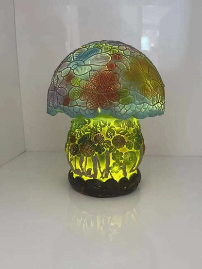 Lampada da tavolo creativa della serie di piante colorate in resina. Lampada colorata crea atmosfera a forma di fiore, fungo per camera da letto, salotto.