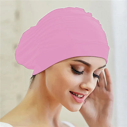 Cuffia da nuoto per donna adulta e bambina.  In nylon elastico con design per capelli lunghi.
