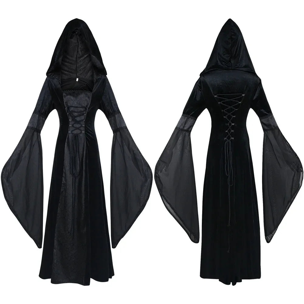 Costume per carnevale/cosplay/halloween, medievale / rinascimentale / gotico con cappuccio. Mistero e ambientazione dal passato.