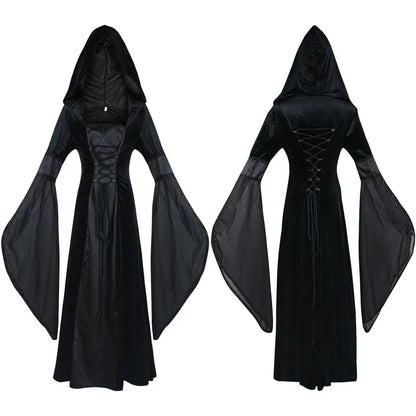 Costume per carnevale/cosplay/halloween, medievale / rinascimentale / gotico con cappuccio. Mistero e ambientazione dal passato.