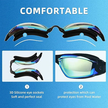 Occhialini da nuoto professionali con tappi per le orecchie, a prova di perdite, anti-appannamento, regolabili, con protezione UV.