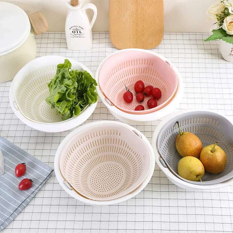 Vassoio da cucina, cestello drenante per lavaggio, rimovibile a doppio strato per frutta, verdura cestino per lavaggio rotante per uso domestico creativo. Scolapasta.