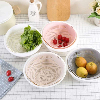 Vassoio da cucina, cestello drenante per lavaggio, rimovibile a doppio strato per frutta, verdura cestino per lavaggio rotante per uso domestico creativo. Scolapasta.
