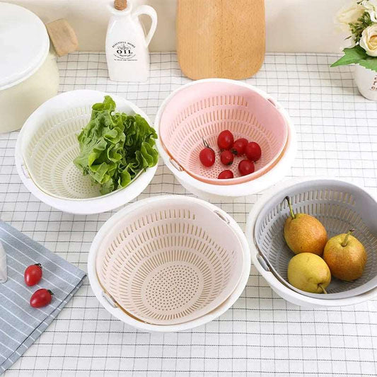 Vassoio da cucina, cestello drenante per lavaggio, rimovibile a doppio strato per frutta, verdura cestino per lavaggio rotante per uso domestico creativo. Scolapasta.