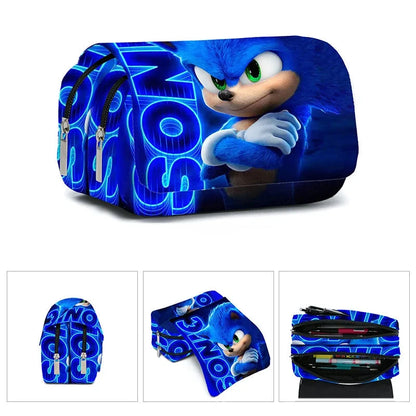 Zaino-borsa-astuccio immagini 3D  cartone animato “Sonic”, in nylon poliestere.  Spazioso e alla Moda, Perfetto per Scuola, Viaggi e Tempo Libero.
