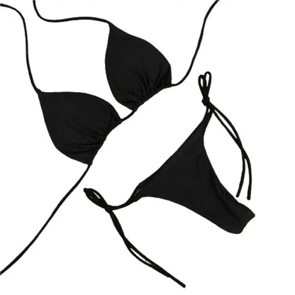 Costume Da Bagno “Perizoma” da Donna. Set 2 Pezzi Tinta Unita con Cinturino Regolabile.