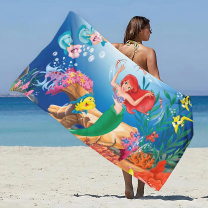 Asciugamano da spiaggia con immagini Principessa Ariel. In microfibra, anti-sabbia, asciugatura rapida.