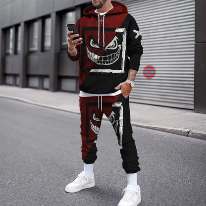Tuta sportiva autunno/inverno, completo maglia con cappuccio e pantaloni, stampa 3D, colori e immagini a scelta.