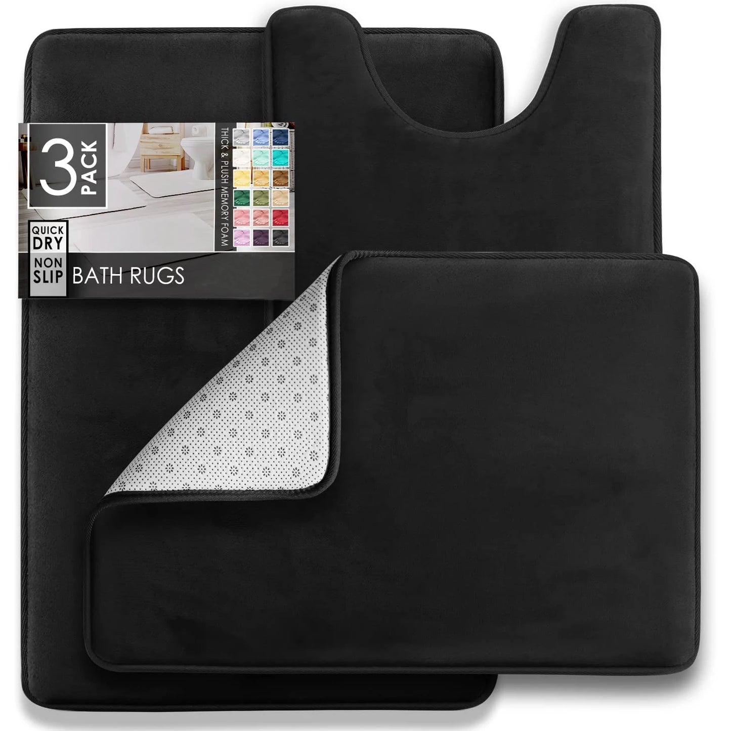 Set 3 pz  per bagno, composto da 2 tappeti e 1 coperchio del Wc pelo corto, assorbenti antiscivolo.