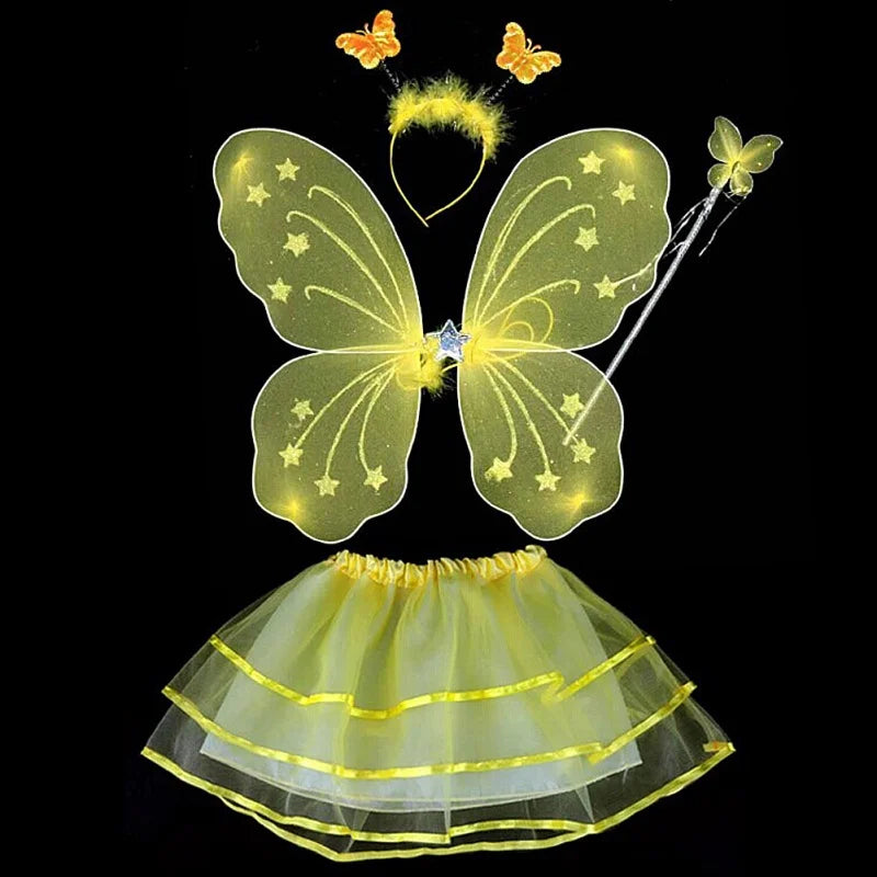 Abito fata con le ali 5/8 anni. Set 4 pezzi per carnevale, cosplay, feste. Colore  a scelta.