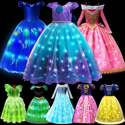 Abito da principessa con led luminosi. Abito da carnevale e accessori, ideale anche per cosplay, feste.