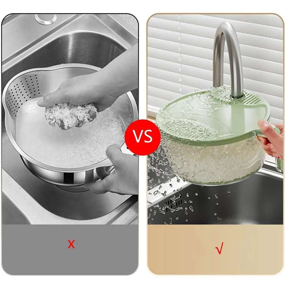 Cestello per lavaggio, ed organizer multifunzionale con coperchio, per lavare cibo: verdure, frutta. Scola pasta e scola riso.