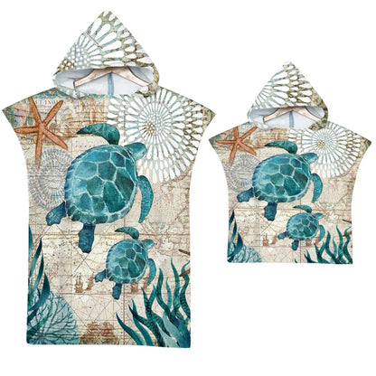 Asciugamano poncho per adulti e bambini con cappuccio.  Per sauna, spa, spiaggia, piscina.