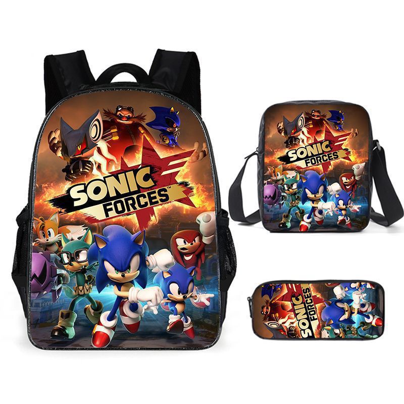 Zaino-borsa-astuccio immagini 3D  cartone animato “Sonic”, in nylon poliestere.  Spazioso e alla Moda, Perfetto per Scuola, Viaggi e Tempo Libero.
