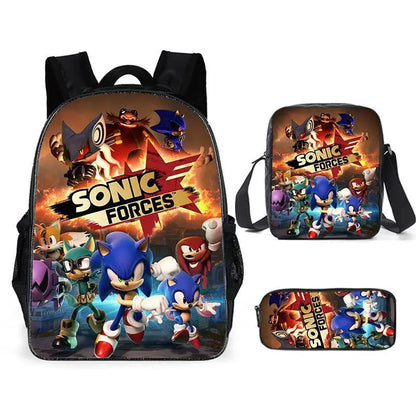 Zaino-borsa-astuccio immagini 3D  cartone animato “Sonic”, in nylon poliestere.  Spazioso e alla Moda, Perfetto per Scuola, Viaggi e Tempo Libero.
