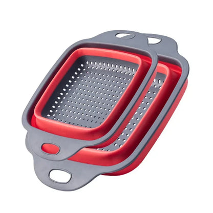 Scolapasta in silicone pieghevole, cestino per lavaggio frutta, verdura e contenitore.