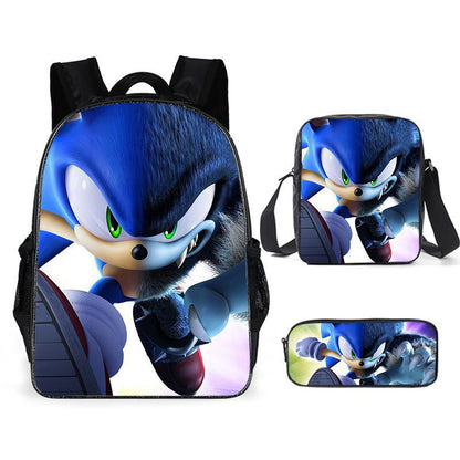 Zaino-borsa-astuccio immagini 3D  cartone animato “Sonic”, in nylon poliestere.  Spazioso e alla Moda, Perfetto per Scuola, Viaggi e Tempo Libero.