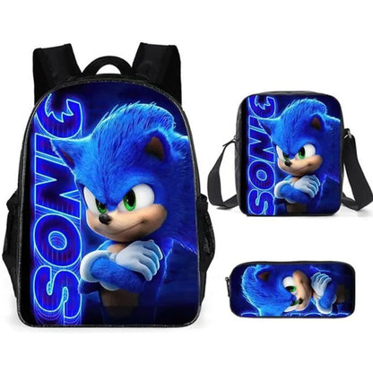 Zaino-borsa-astuccio immagini 3D  cartone animato “Sonic”, in nylon poliestere.  Spazioso e alla Moda, Perfetto per Scuola, Viaggi e Tempo Libero.
