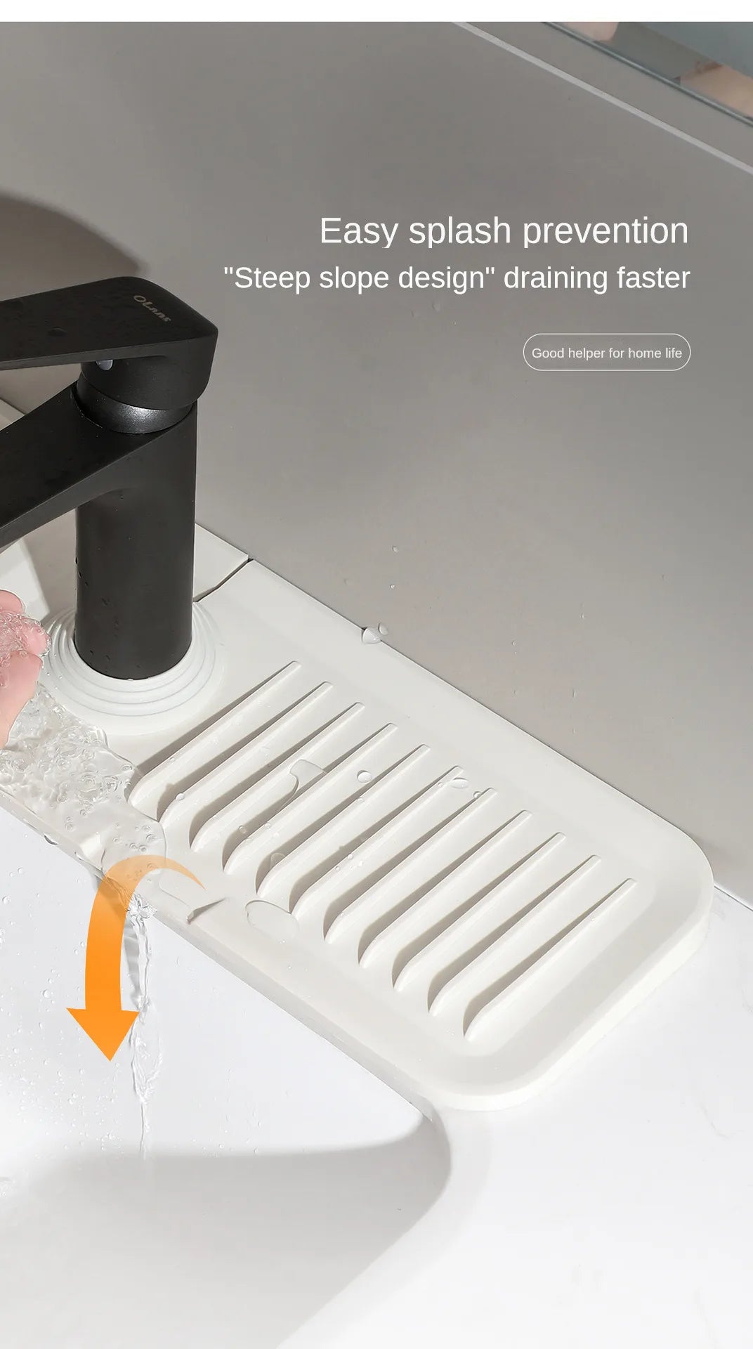 Tappetino antigoccia multiuso da lavandino per riporre il sapone da toilette. Design con pendenza per un drenaggio rapido dell'acqua.