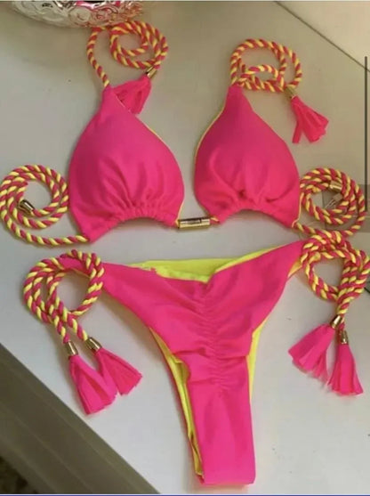 Costume da bagno da donna. Set 2 Pezzi a triangolo, chiusura a lacci regolabile, asciugatura rapida, non si restringe.