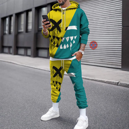 Tuta sportiva autunno/inverno, completo maglia con cappuccio e pantaloni, stampa 3D, colori e immagini a scelta.