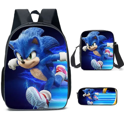 Zaino-borsa-astuccio immagini 3D  cartone animato “Sonic”, in nylon poliestere.  Spazioso e alla Moda, Perfetto per Scuola, Viaggi e Tempo Libero.