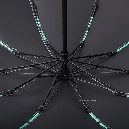 Ombrello pieghevole inverso, completamente automatico con striscia riflettente.