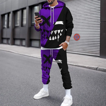 Tuta sportiva autunno/inverno, completo maglia con cappuccio e pantaloni, stampa 3D, colori e immagini a scelta.