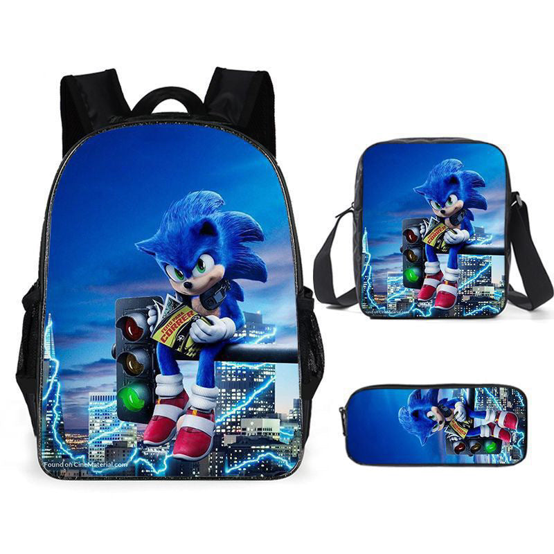 Zaino-borsa-astuccio immagini 3D  cartone animato “Sonic”, in nylon poliestere.  Spazioso e alla Moda, Perfetto per Scuola, Viaggi e Tempo Libero.