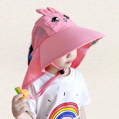 Cappello primavera/estate unisex per bambini con tesa circolare e immagini colorate. Protezione a 360° in poliestere traspirante.