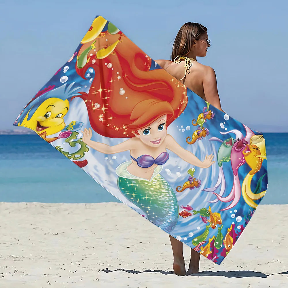 Asciugamano da spiaggia con immagini Principessa Ariel. In microfibra, anti-sabbia, asciugatura rapida.