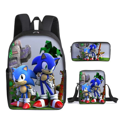 Zaino-borsa-astuccio immagini 3D  cartone animato “Sonic”, in nylon poliestere.  Spazioso e alla Moda, Perfetto per Scuola, Viaggi e Tempo Libero.