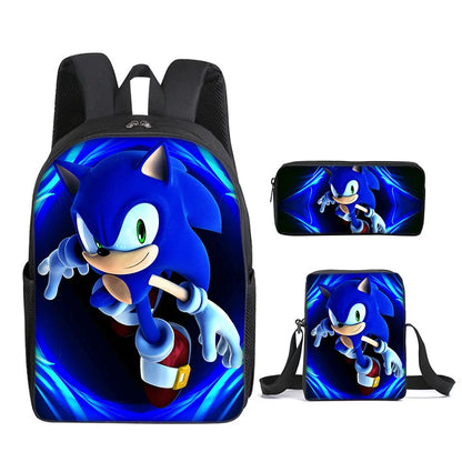 Zaino-borsa-astuccio immagini 3D  cartone animato “Sonic”, in nylon poliestere.  Spazioso e alla Moda, Perfetto per Scuola, Viaggi e Tempo Libero.