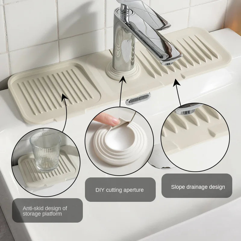 Tappetino antigoccia multiuso da lavandino per riporre il sapone da toilette. Design con pendenza per un drenaggio rapido dell'acqua.