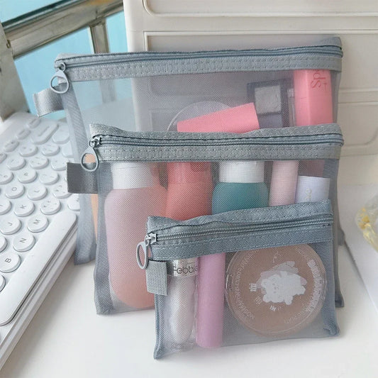 Beauty Case Organizer da Viaggio per Trucco e Articoli da Toeletta – Borse per Cosmetici Trasparenti in Rete, Disponibile in 3 Misure.