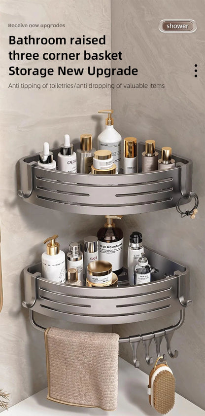 Scaffale organizzatore da bagno, per doccia in lega di alluminio con ganci. Porta shampoo, bagno/doccia schiuma, multi-oggetti, senza bisogno di fare fori.
