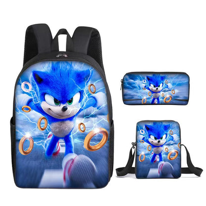 Zaino-borsa-astuccio immagini 3D  cartone animato “Sonic”, in nylon poliestere.  Spazioso e alla Moda, Perfetto per Scuola, Viaggi e Tempo Libero.