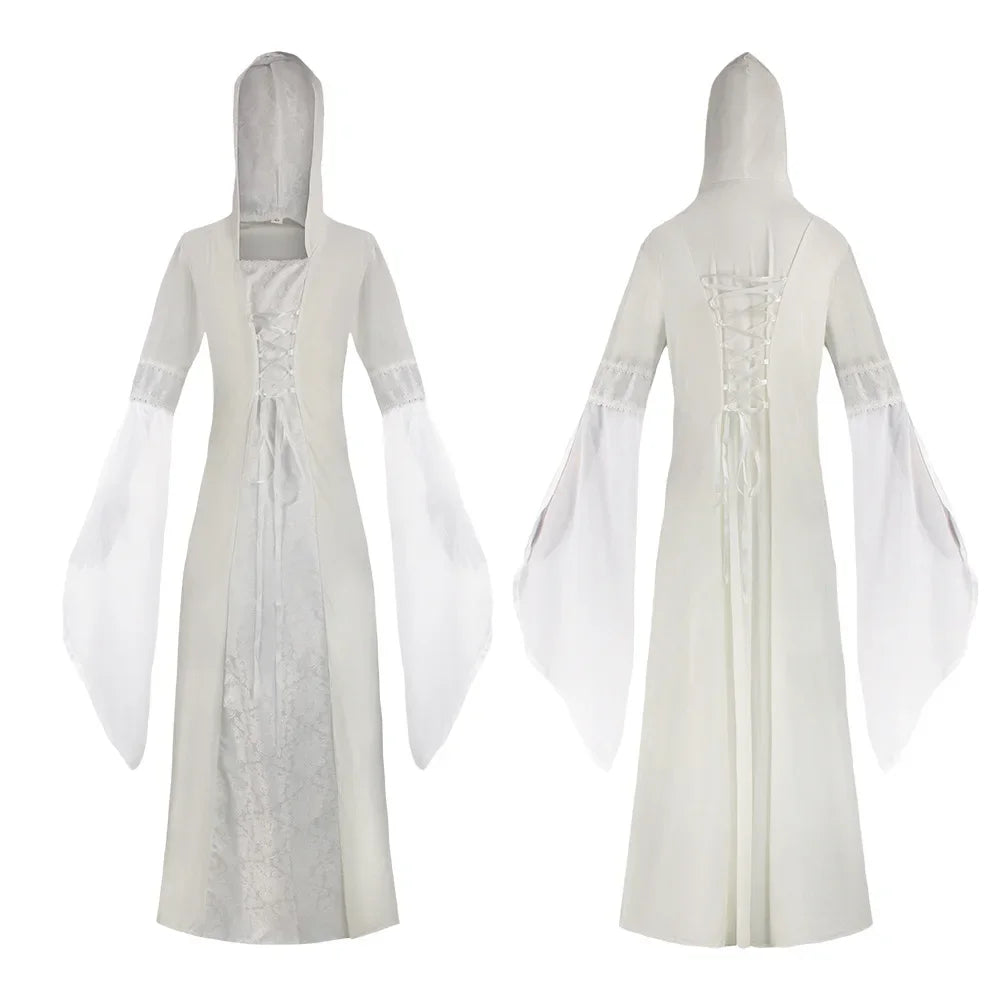 Costume per carnevale/cosplay/halloween, medievale / rinascimentale / gotico con cappuccio. Mistero e ambientazione dal passato.