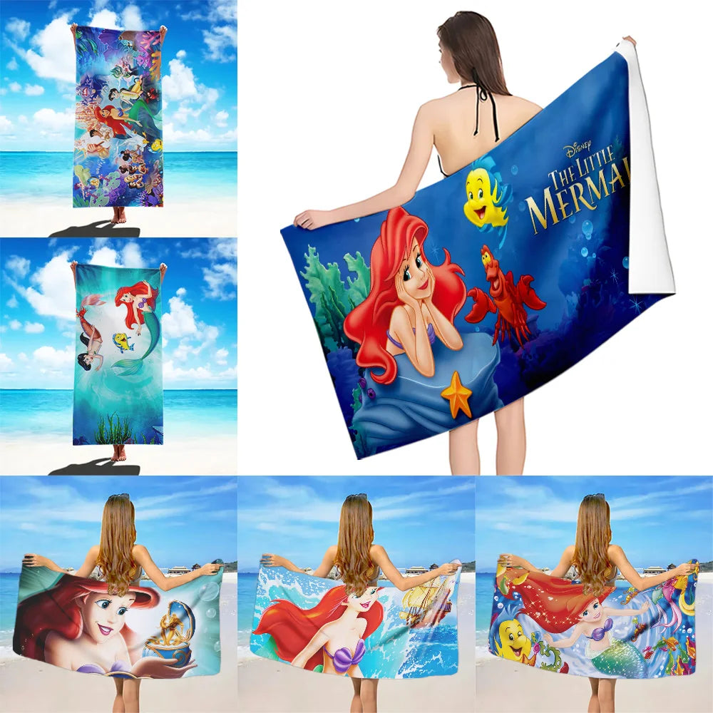 Asciugamano da spiaggia con immagini Principessa Ariel. In microfibra, anti-sabbia, asciugatura rapida.