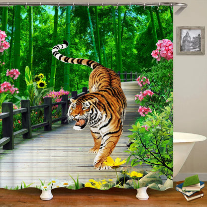 Tende da doccia in tessuto stampato con animali 3D. Tenda da bagno impermeabile con decorazioni con ganci.