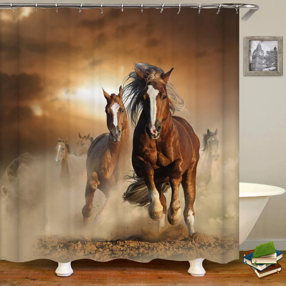 Tende da doccia in tessuto stampato con animali 3D. Tenda da bagno impermeabile con decorazioni con ganci.
