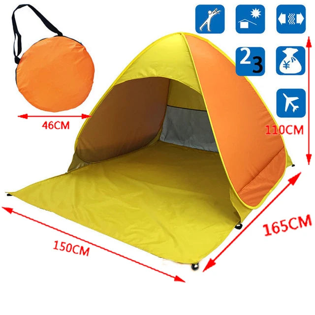 Tenda da spiaggia/campeggio apertura rapida “automatica”. Protezione dal sole UPF50+, impermeabile, robusta con doppio avvolgimento.